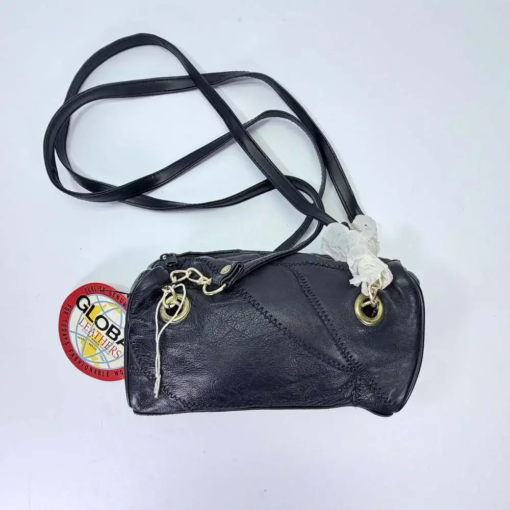 Global Leathers Benson Bag Corp Patchwork Black Genuine Leather Crossbody Bag